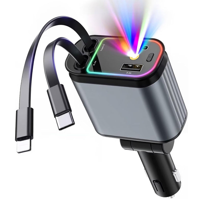 Retractable Car Charger with Starlight Projection On Car Roof
